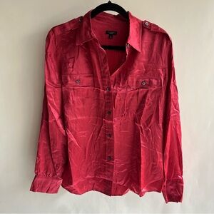 Talbots Silk Button Up Shirt Sz 12 Berry Red Long Sleeve Blouse Women’s EUC